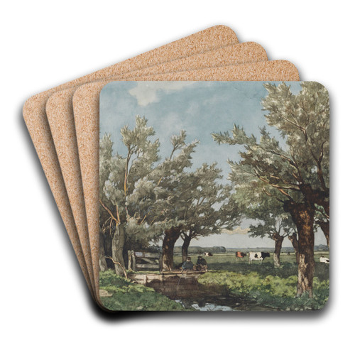 Landschap met een sloot waar twee jongens vissen by Johan Hendrik Weissenbruch Art Drink Coaster set Landschap met een sloot waar twee jongens vissen by Johan Hendrik Weissenbruch Art Drink Coaster set