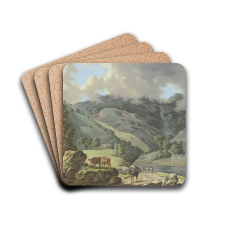 Berglandschaft mit einem Wasserfall und Flchen im Vordergrund by Karl Franz Kraul Drink Coasters - set of 4