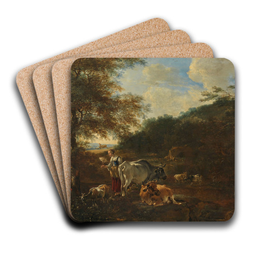 Landscape with cattle by Adam Pynacker Art Drink Coaster set
