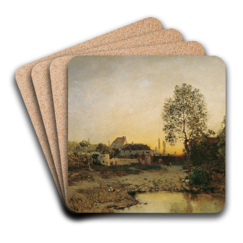Landschaft mit Weiher und Gehften by Robert Russ Art Drink Coaster set