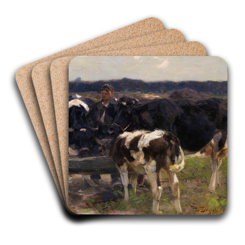 Khe und Hirte an der Trnke by Heinrich Von Zgel Art Drink Coaster set