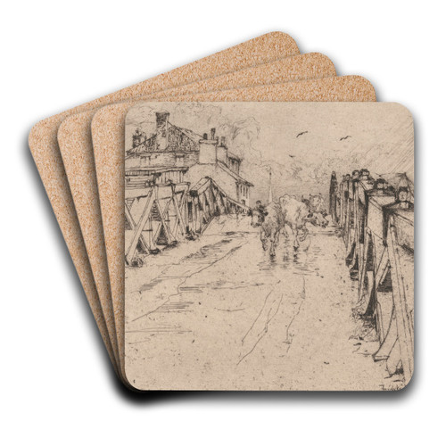 Fosdyke Bridge by Sir Frank Short Art Drink Coaster set Fosdyke Bridge by Sir Frank Short Art Drink Coaster set