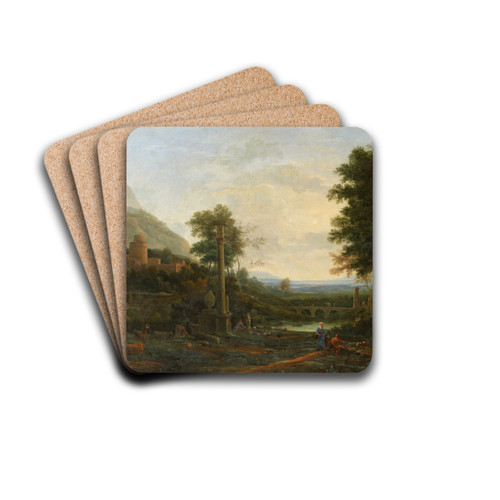 Landscape with a Column and Figures by Claude Lorrain Drink Coasters - set of 4