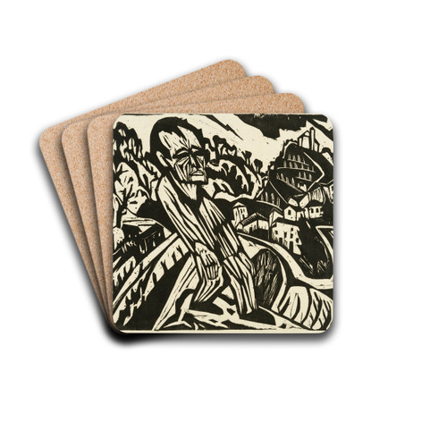 Figur in Landschaft (Selbstbildnis) by Hermann Scherer Drink Coasters - set of 4