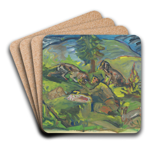 Hunting Motif by Arnold Peter Weisz-Kubnan Art Drink Coaster set