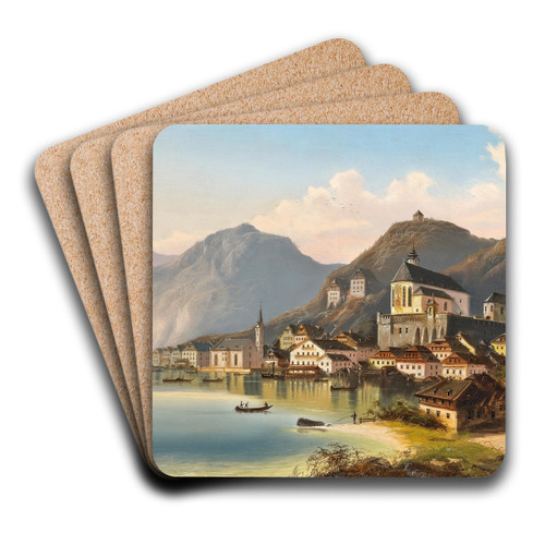 A view of Hallstatt by Johann Wilhelm Jankowsky Art Drink Coaster set