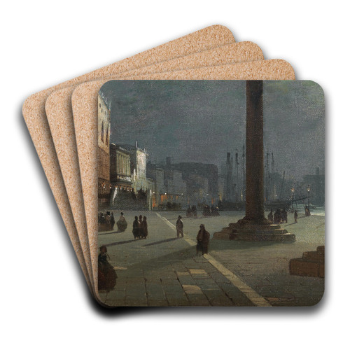 Venice, a View of the Molo di San Marco with the Riva degli Schiavoni in the Moonlight by Ippolito Caffi Art Drink Coaster set