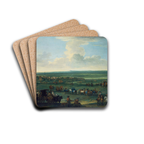 George I at Newmarket, 4 or 5 October, 1717 by John Wootton Drink Coasters - set of 4 George I at Newmarket, 4 or 5 October, 1717 by John Wootton Drink Coasters - set of 4