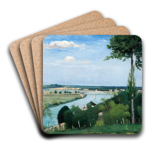 French River Landscape, Bois-le-Roi by Carl Fredrik Hill Art Drink Coaster set
