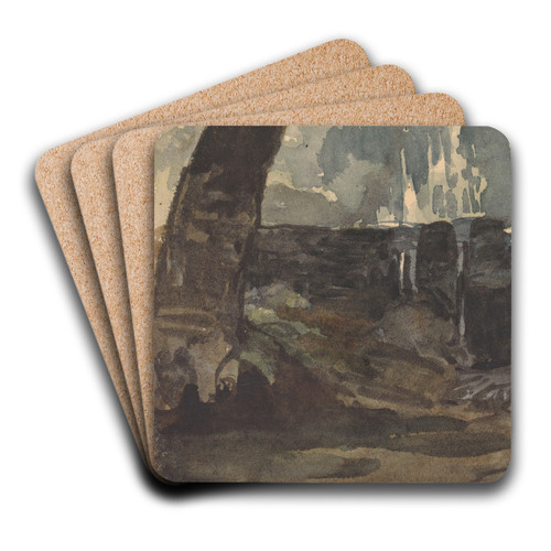 Rocky Landscape, Large Tree Trunk in Foreground by Thomas Sully Art Drink Coaster set Rocky Landscape, Large Tree Trunk in Foreground by Thomas Sully Art Drink Coaster set