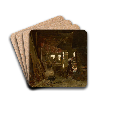Zimmermannswerkstatt  Die Familie des Holzhackers by Max Liebermann Drink Coasters - set of 4
