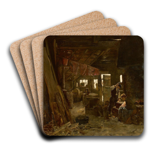 Zimmermannswerkstatt  Die Familie des Holzhackers by Max Liebermann Art Drink Coaster set