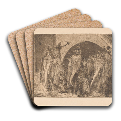 Optocht met olifanten by Marius Bauer Art Drink Coaster set