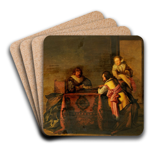 Tric Trac Player by Pieter Codde Art Drink Coaster set Tric Trac Player by Pieter Codde Art Drink Coaster set