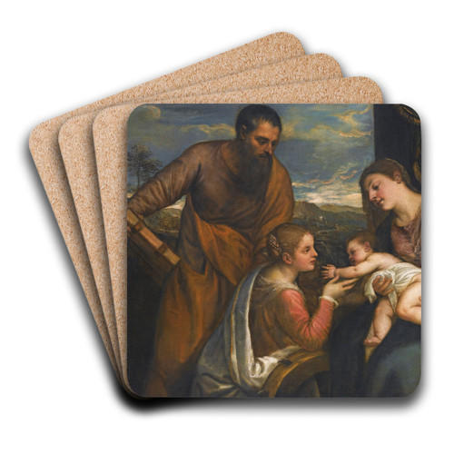 The Madonna And Child With Saints Luke And Catherine Of Alexandria by Titian Art Drink Coaster set