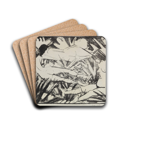 Sitzendes und zwei liegende Mdchen im Gras (Drei Akte) by Otto Mueller Drink Coasters - set of 4