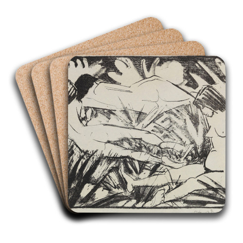 Sitzendes und zwei liegende Mdchen im Gras (Drei Akte) by Otto Mueller Art Drink Coaster set
