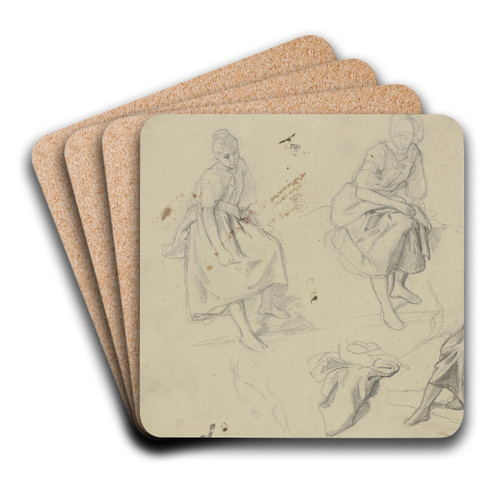 Studienblatt; Sitzende Frauen by Jakob Becker Art Drink Coaster set