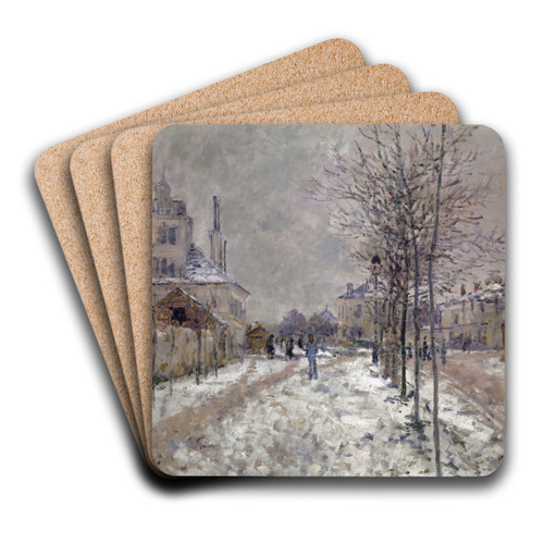 The Snow-Covered Boulevard De Pontoise In Argenteuil by Claude Monet Art Drink Coaster set