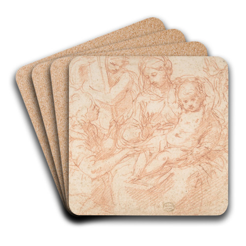 The Holy Family with Angels Bearing Symbols of the Passion by Simone Cantarini Art Drink Coaster set