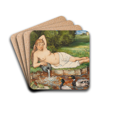 Nymph by a Brook by Hans Thoma Drink Coasters - set of 4
