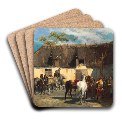 The Requisition by Alfred Von Wierusz-Kowalski Art Drink Coaster set The Requisition by Alfred Von Wierusz-Kowalski Art Drink Coaster set