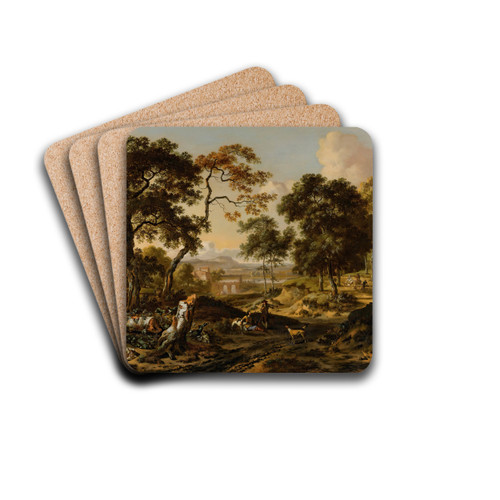 Landscape With Sportsmen Resting By A Path by Jan Wijnants Drink Coasters - set of 4