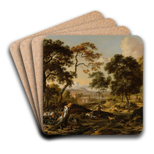 Landscape With Sportsmen Resting By A Path by Jan Wijnants Art Drink Coaster set