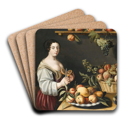 Still life with fruits and a young woman by Louise Moillon Art Drink Coaster set Still life with fruits and a young woman by Louise Moillon Art Drink Coaster set