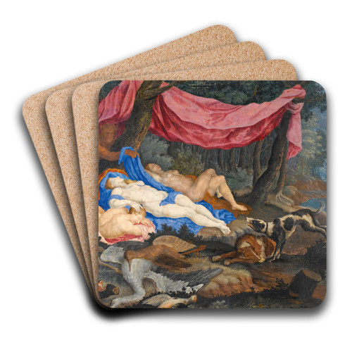 A Satyr Leering At Sleeping Nymphs by Flemish School Art Drink Coaster set