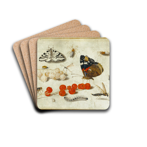 Butterfly, Caterpillar, Moth, Insects, and Currants by Jan van Kessel the Younger Drink Coasters - set of 4 Butterfly, Caterpillar, Moth, Insects, and Currants by Jan van Kessel the Younger Drink Coasters - set of 4