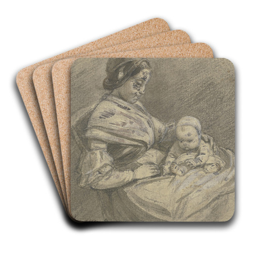 Junge Frau, auf dem Scho ein kleines Kind haltend by Jakob Frchtegott Dielmann Art Drink Coaster set