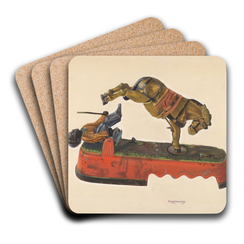 Toy Bank - Figure with Mule by Chris Makrenos Art Drink Coaster set