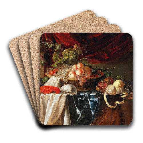 A Lobster, Fruit And A Vase Of Flowers by Andries Benedetti Art Drink Coaster set