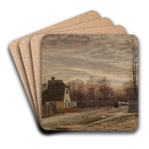 Evening after a Thaw. Taabk, North of Copenhagen by Vilhelm Kyhn Art Drink Coaster set Evening after a Thaw. Taabk, North of Copenhagen by Vilhelm Kyhn Art Drink Coaster set