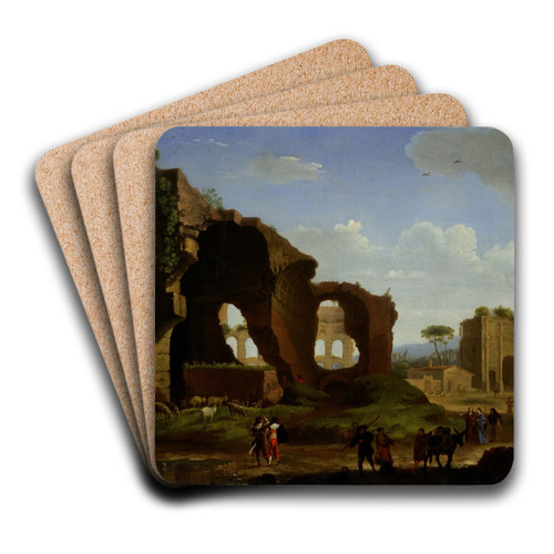 A Roman View of the Ruins of the Temple of Venus and Rome with the Colosseum and the Arch of Constan... by Herman van Swanevelt Art Drink Coaster set