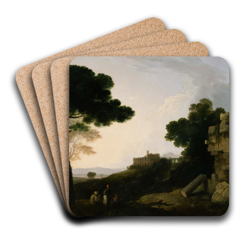 Landscape Capriccio with Tomb of the Horatii and Curiatii, and the Villa of Maecenas at Tivoli by Richard Wilson Art Drink Coaster set