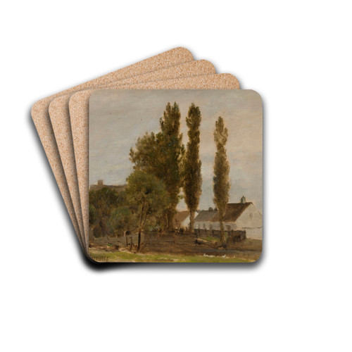 Landscape with trees and houses by Zygmunt Sidorowicz Drink Coasters - set of 4