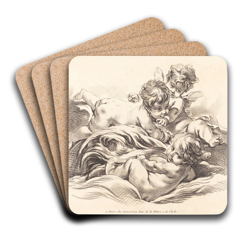 Three Cherubs Playing on Dolphin Like Wave by Gilles Demarteau the Elder Art Drink Coaster set Three Cherubs Playing on Dolphin Like Wave by Gilles Demarteau the Elder Art Drink Coaster set