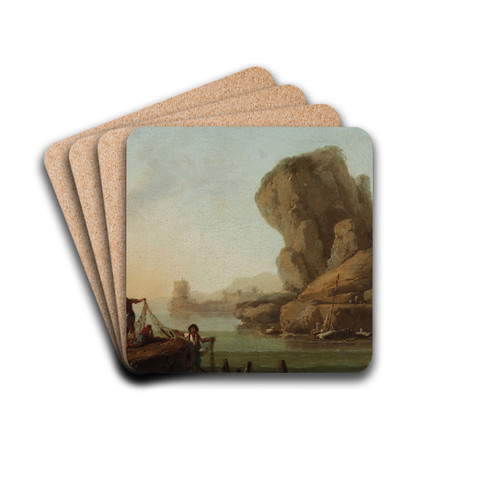 Fishermen pulling nets at the seaside by Jean-Baptiste Pillement Drink Coasters - set of 4