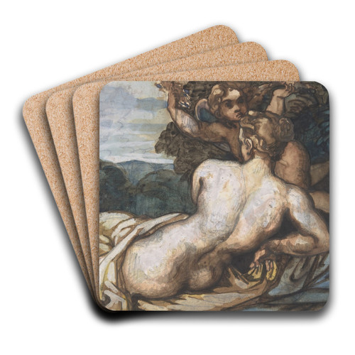 Venus and Cupid in a Landscape, after Annibale Carracci by Thodore Gricault Art Drink Coaster set
