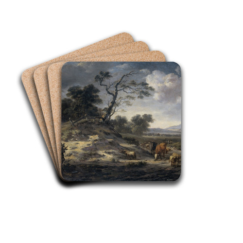 Landscape with Cattle on a Country Road by Jan Wijnants Drink Coasters - set of 4