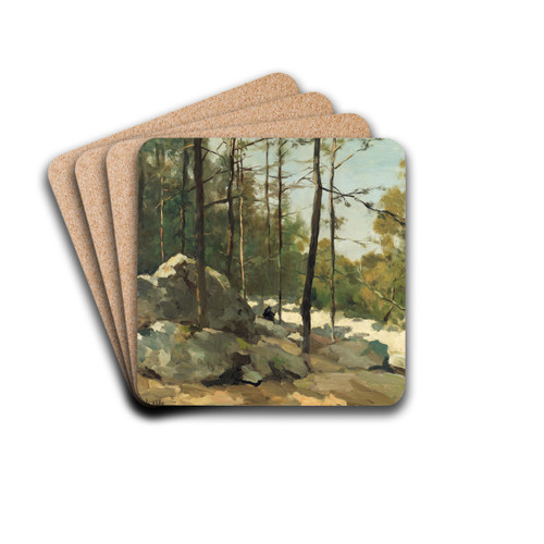 Wooded View near Barbizon by Johan Hendrik Weissenbruch Drink Coasters - set of 4 Wooded View near Barbizon by Johan Hendrik Weissenbruch Drink Coasters - set of 4