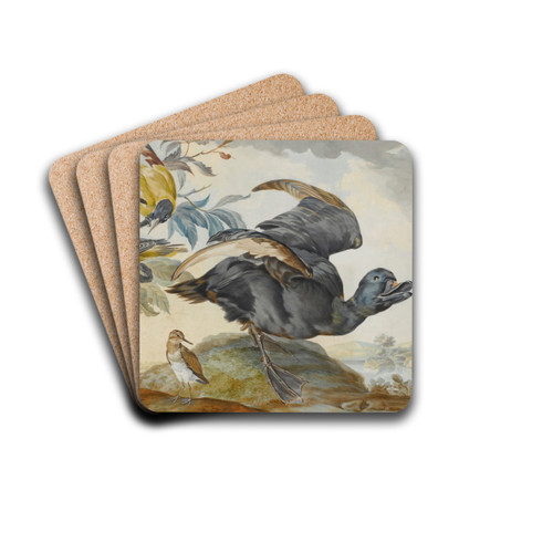 A Duck And Four Other Birds, Three On A Branch by Circle of Aert Schouman Drink Coasters - set of 4 A Duck And Four Other Birds, Three On A Branch by Circle of Aert Schouman Drink Coasters - set of 4
