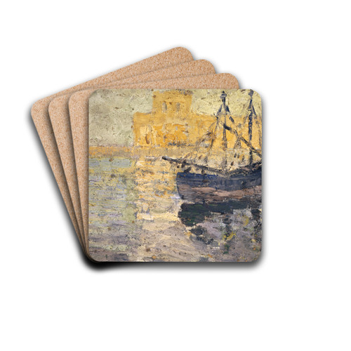 Harbour with Sailing Boat by Ernst Schiess Drink Coasters - set of 4 Harbour with Sailing Boat by Ernst Schiess Drink Coasters - set of 4