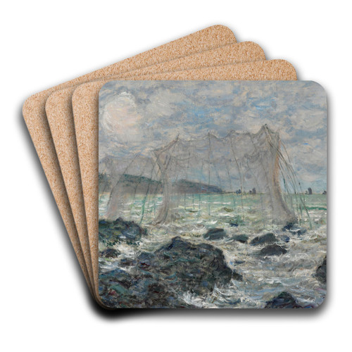 Fishing nets at Pourville by Claude Monet Art Drink Coaster set