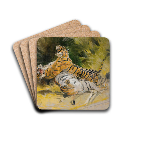 Two tigers fighting by Aim Morot Drink Coasters - set of 4