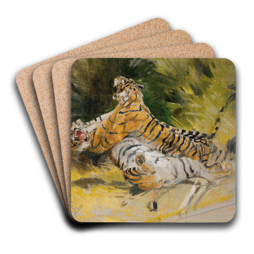 Two tigers fighting by Aim Morot Art Drink Coaster set