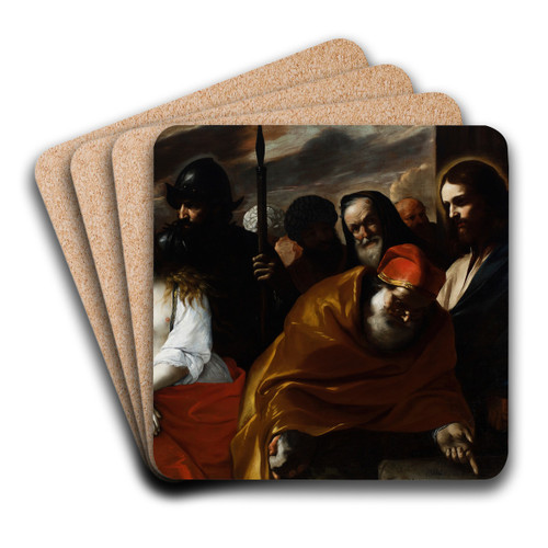Christ and the Woman Taken in Adultery by Mattia Preti Art Drink Coaster set