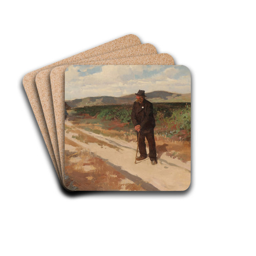 Landskab med en mand og en kone p en grusvej by Erik Henningsen Drink Coasters - set of 4